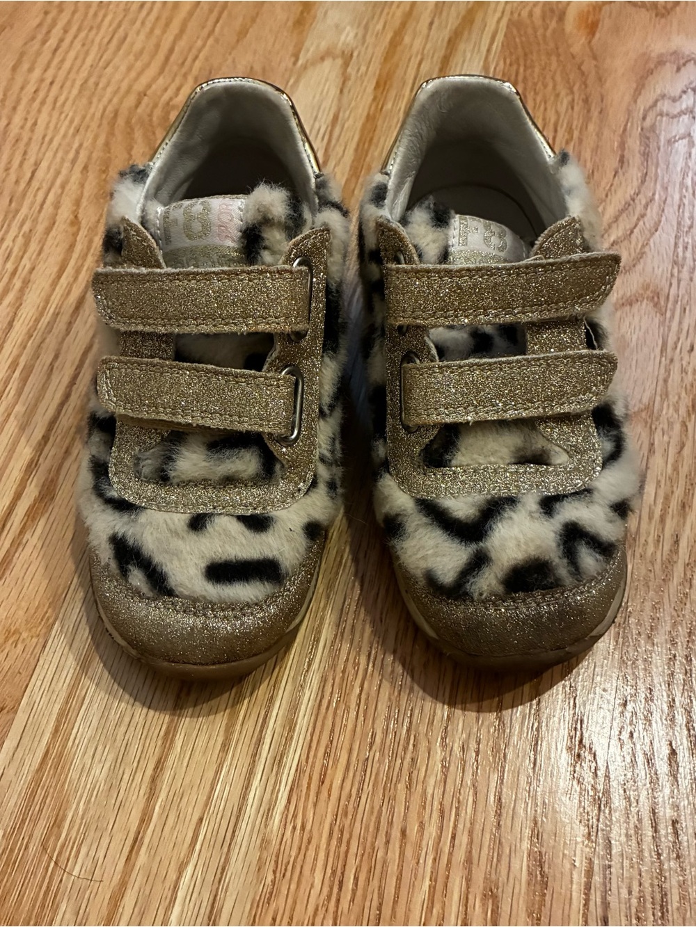 Naturino Falcotto Leopard Fur Glitter Strap Sneakers in Gold & Black Size EU 26